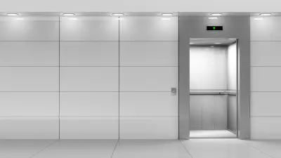 Sala moderna con un ascensor con puertas abiertas  